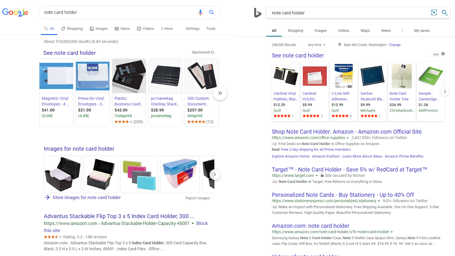 Index Card Holder Search Results on Google and Bing