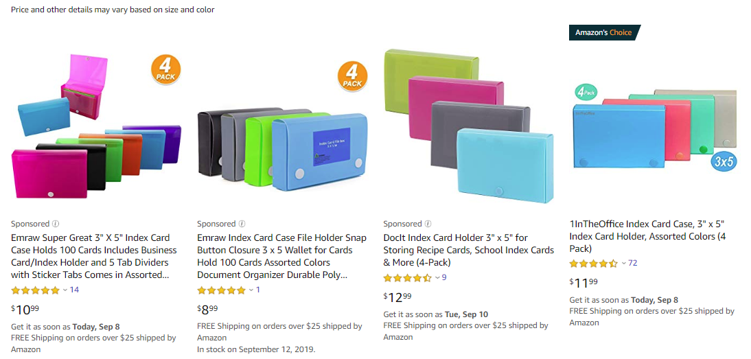 Neon Colored 3x5 Index Card Holder Cases