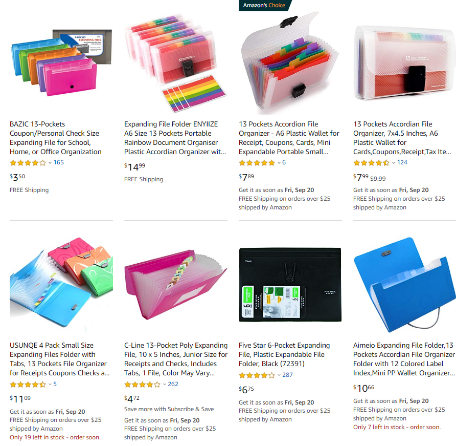 Plastic Accordion Index Card File Folders on Amazon