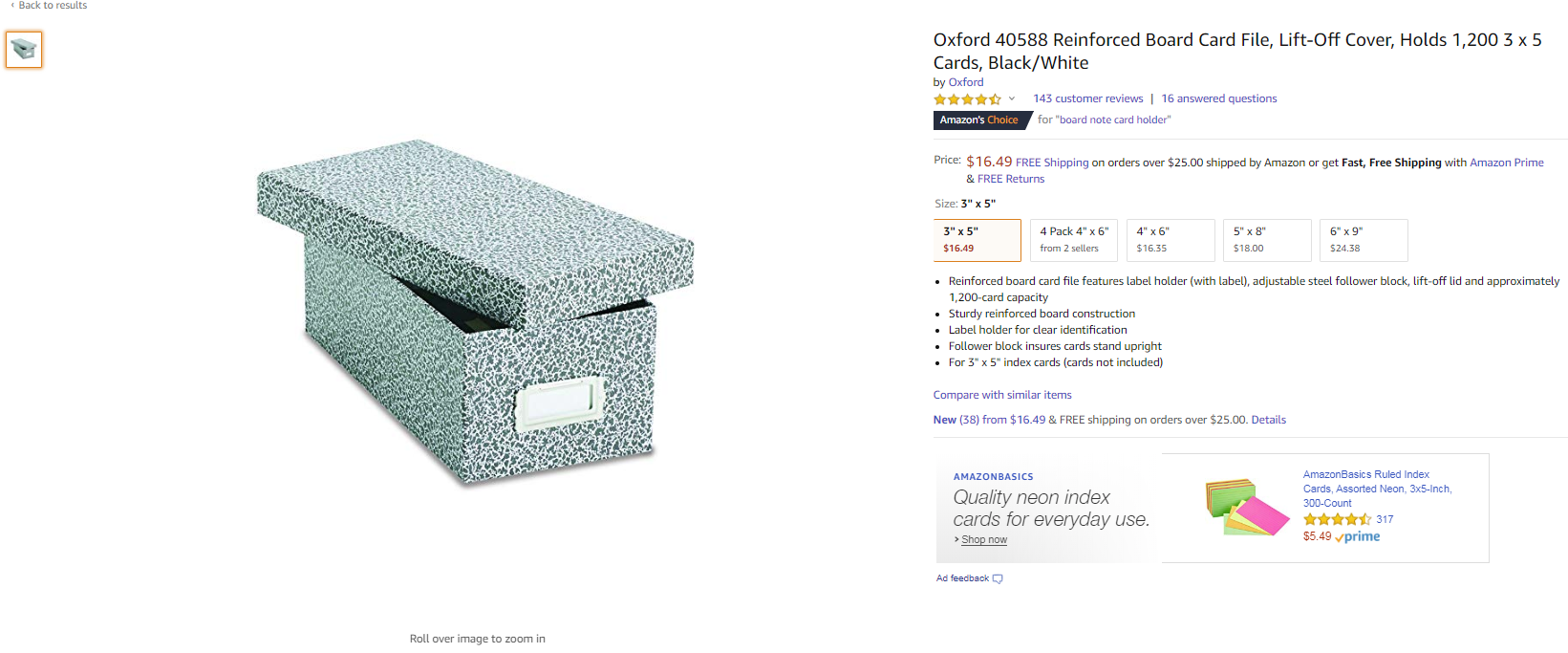 Oxford Board Note Card Box With Pattern Design