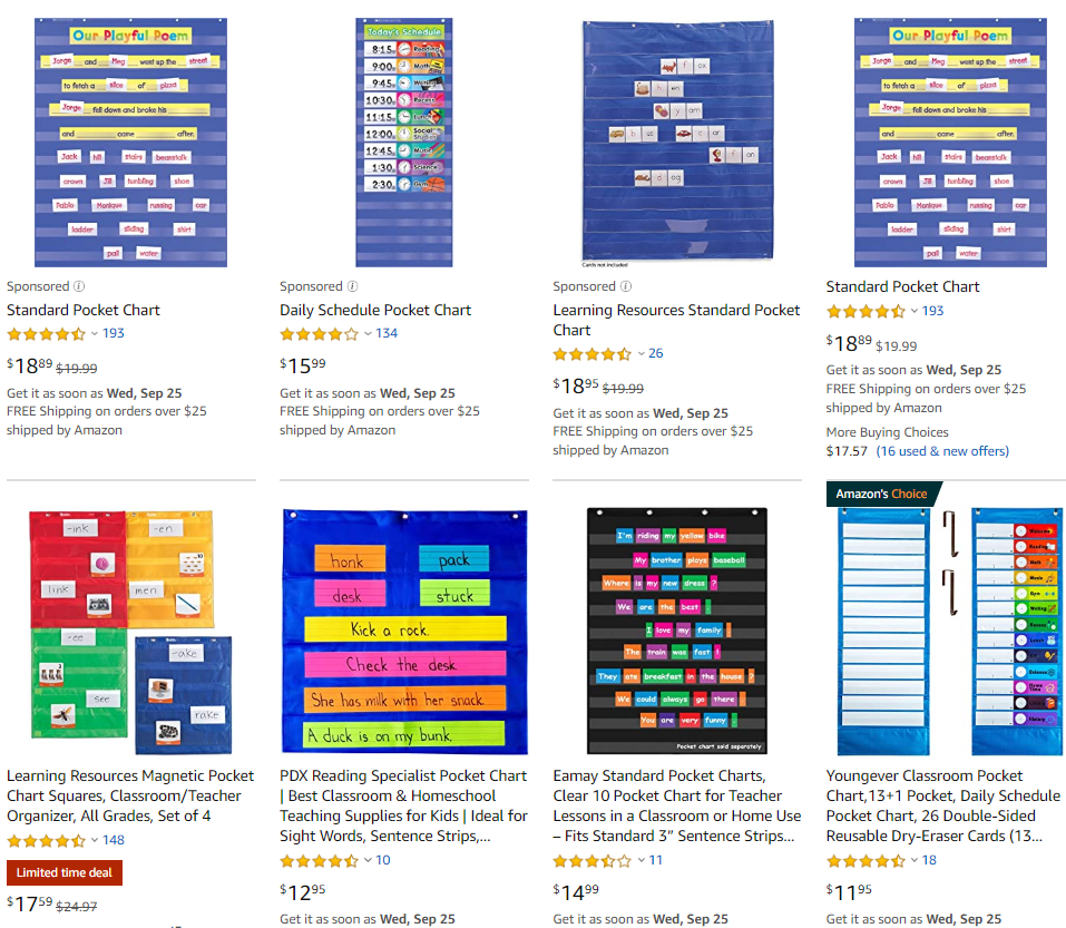 Wall-Hanging and Wall-Mounting Pocket Charts