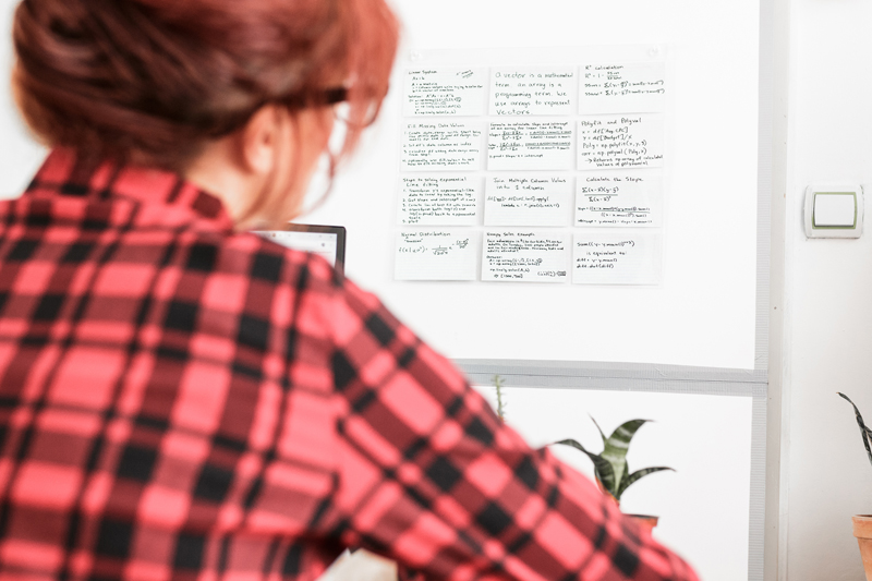 Young Woman Looks at Notes Displayed in ProSimpli Index Card Holder Sleeve