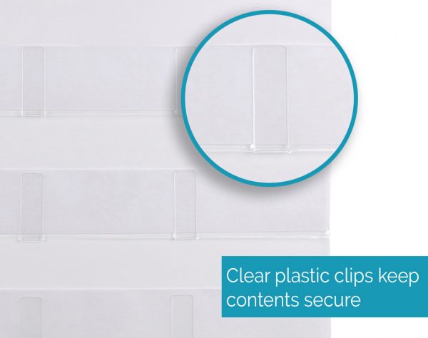 Clear Plastic Clips Prevent Drooping, Sagging and Items Falling Out
